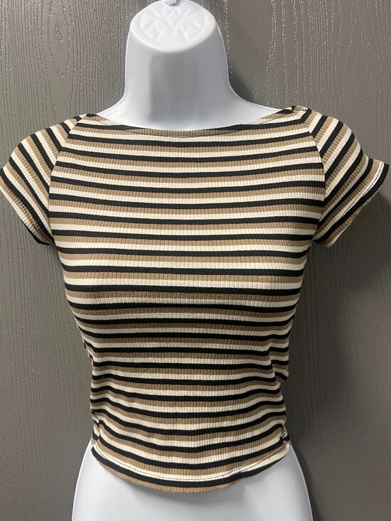 Urban Outfitters Tops - Urban Outfitters Ribbed Striped Boat Neck Open Back Top Size Small